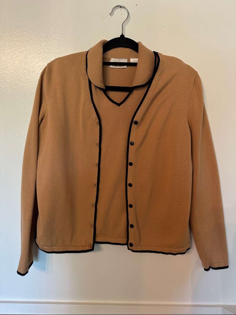 Vintage EP Pro Camel Cardigan and Tank with Black Piping Size M